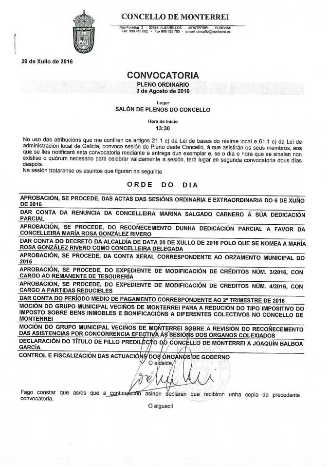 CONVOCATORIA PLENO ORDINARIO 3-08-2016